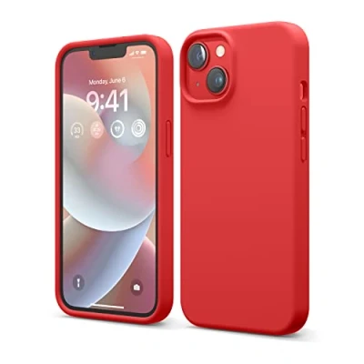 Image de elago Coque Silicone Liquide Compatible avec iPhone 14 Étui (6.1), Premium, Housse Protection Complète Case Antichoc à 4 Structure, Microfibre Douce Empêche Rayures (Rouge)