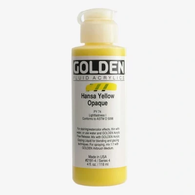Image de Or 0002191 4 oz 118ml Fluid Peinture acrylique Color Paint Bottle Hansa Jaune Opaque