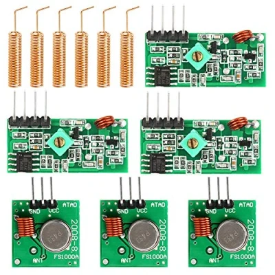 Image de WayinTop 3 Set 433Mhz RF Télécommande Kit Émetteur et Récepteur + 433 MHz Antenne Spirale, Wireless Transmitter and Receiver Module Kits Alarme Antivol