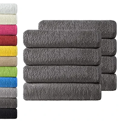 Image de NatureMark Lot de 8 Serviettes Toilette en Tissu éponge, 100% Coton, 50 x 100 cm, Anthracite Gris