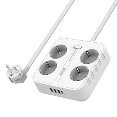 Image de Unidapt multiprise 4 prises avec ports de charge USB, USB C, montage mural 2500 W Protection contre les surtensions câble 1,8 m pour bureau, Power Extension, Blanc