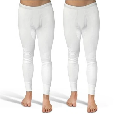 Image de SES caleçon Long Coton, Pack de 2 caleçons Longs Hommes en côtes Doubles, Taille XL, avec Braguette et Ceinture Douce, Coton/calson pour Homme Blanc Jambes Longues