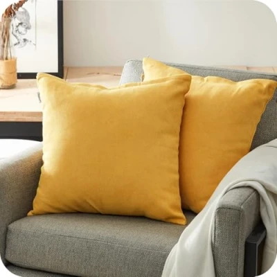 Image de Topfinel Housse de Coussin 45x45 Jaune Moutarde Lot 2 en Chenille Doux Decoration Salon Maison Chambre Ado Enfant Housses Coussins Canapé Lit Voiture Carrés Double Face Uni avec Fermeture Eclair