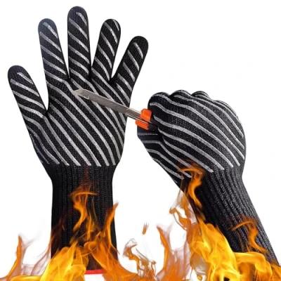 Image de HandLove gants de barbecue en aramide résistants à la chaleur jusqu&#039;à 800 C, four, ignifuges, barbecue, cuisine, doublure coton, 1 paire, taille L