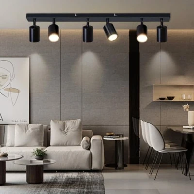 Image de Dehobo Rampe Spots et Rails de Spots, Plafond Double GU10 Orientable Moderne, Plafonnier Spot Noir Mat, sans Ampoules, 6 pour Cuisine Chambre Salon Couloir Salle à manger