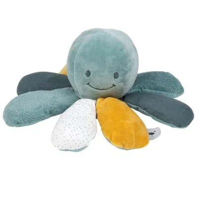 Image de Nattou Doudou d&#039;Activités en Coton et Polyester, Poulpe avec Hochet Couinement, Pour Nouveau Nés Prématurés, Environ 28 cm, Lapidou, Vert