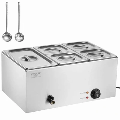 Image de VEVOR Chauffe Plat Buffet à 5 Bacs, Bain Marie Électrique 14,5 L 1200 W, Chauffant en Acier Inoxydable, Température Réglable 30 85 C, pour Réchauffer Les Aliments Restauration Soirée Fête
