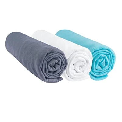 Image de Lot de 3 Draps Housse 60x120 cm Lit Bébé, Berceau, Parapluie 60 x 120 100% Coton Gris Blanc Turquoise Extensible Respirant Sommeil sain Marque Easy Dort Oeko Tex Fabriqué en Europe