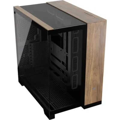 Image de CORSAIR 6500X Boîtier PC mATX Mid Tower à Double Chambre Verre Trempé Panoramique Connexion Inversée Compatible avec la Carte Mère Pas de Ventilateurs Inclus Noir/Bois Noyer