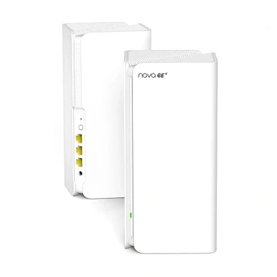 Image de Tenda Nova MX21 Pro AXE5700 Lot de 2 systèmes Mesh Wi Fi 6E, tri bande mesh, couverture 240㎡(2800ft²), 6 ports Gigabit, 200 appareils connectés, rapport mensuel, configuration facile
