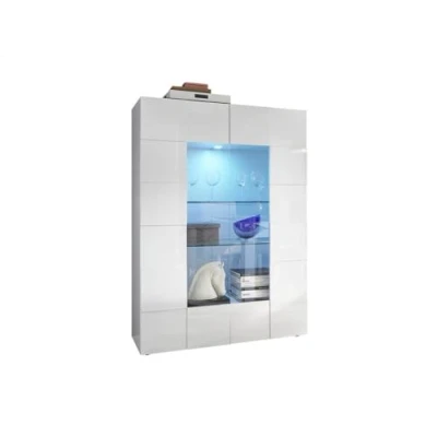 Image de Vente unique Vitrine Calisto LEDs 2 Portes Blanc laqué