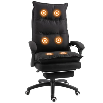 Image de Vinsetto Fauteuil de Bureau massant, Chaise Bureau, Ergonomique avec Hauteur réglable, Dossier inclinable, Repose Pied intégré et télécommande Filaire, pivotant à 360, Toile Lin Noir