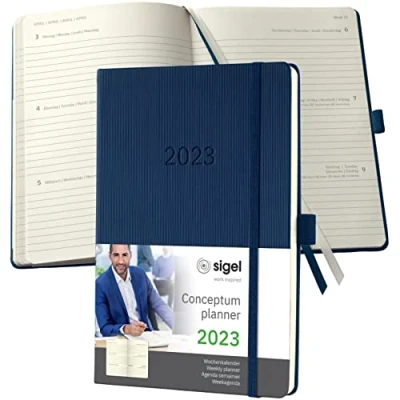 Image de SIGEL C2362 Agenda Semainier Conceptum 2023, environ A5, Bleu Foncé, Hardcover, 2 Pages = 1 Semaine, 192 S.
