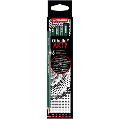 Image de Crayon graphite STABILO Othello etui x 6 crayons papier, assortiment de mines dures et tendres (2B, B, HB, F, H, 2H) gamme ARTY