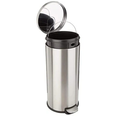 Image de Amazon Basics Poubelle à fermeture amortie, Ronde, 30 l (7.9 Gallons), Argent