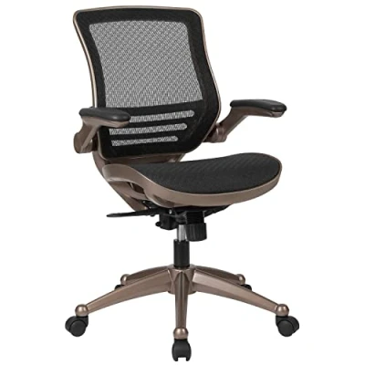 Image de Flash Furniture Noire Dossier Moyen Chaise de Bureau pivotante en Maille Filet avec Cadre Melrose doré et accoudoirs rabattables Transparent, Métal, 55,88 x 62,23 104,14 cm