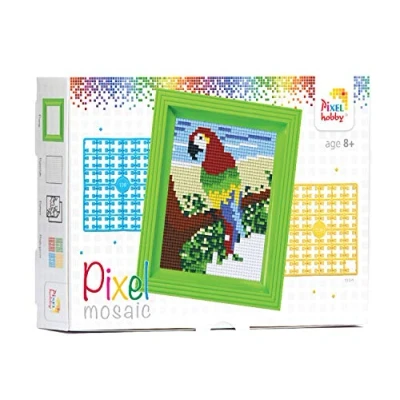 Image de Pracht Creatives Hobby Pixel P31251 Emballage Cadeau mosaïque Perroquet, Image avec Cadre, système d&#039;enfichage très Facile, sans Repassage ni Collage, tesselles en bioplastique