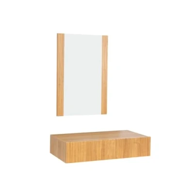 Image de Meuble d&#039;Entrée cannelé avec Miroir et Tiroir Suspendu Finition en couleur Chêne Alba Mate Modèle Amira