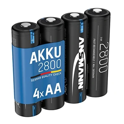 Image de ANSMANN Piles rechargeables NiMH AA 2800 mAh 1,2V (lot de 4) HR6 à haute capacité pour manette Xbox, voiture téléguidée, caméra nocturne, etc. Batteries qualité premium