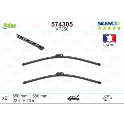 Image de Balai d&#039;essuie glace Valeo Silencio X.trm, Flat Blade Set 574305 avant Sans Cadre Fixation par goupille AUDI: A4 B6/B7 Cabriolet