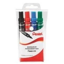 Image de Pentel N50 Pochette de 4 Marqueurs Permanents Pointe Conique Assorties Noir/Bleu/Rouge/Vert