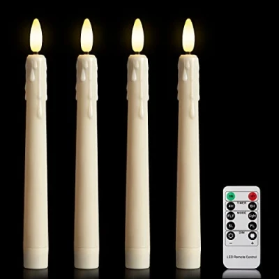 Image de Yunsheng Lot de 4 bougies LED avec télécommande et minuterie, scintillement à piles,Intensité variable,Blanc chaud,Bougies pointues sans flamme,Mèche 3D,Décoration Noël