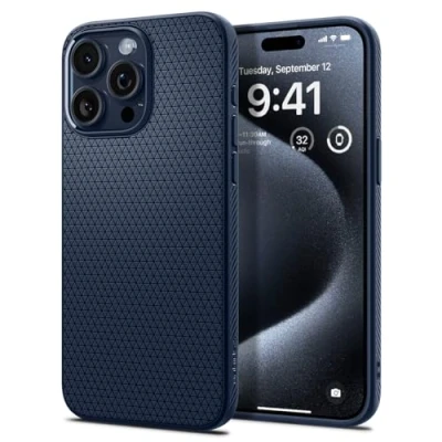 Image de Coque Apple iPhone 15 Pro Max Silicones et TPU (doux) Spigen silicone/Coque Étui téléphone Bleu Shockproof