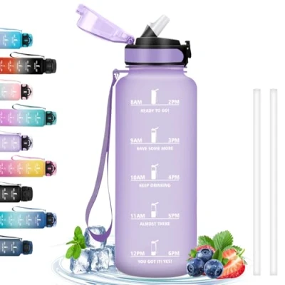 Image de Gourde 1,5L, Sport anti Fuite, avec Paille, Facile à Nettoyer, Reutilisable Slogan de Motivation, Bouteille d&#039;eau pour Running, Vélo, Camping, Randonnée