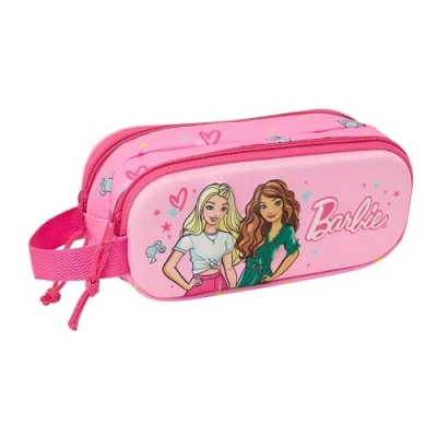 Image de Safta Barbie Trousse Double 3D pour Enfants d&#039;âge Scolaire, Confortable et Polyvalente, qualité résistance, 21 x 6 8 cm, Rose/Fuchsia, Estándar, Décontracté