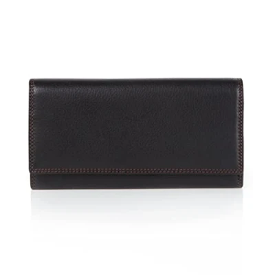 Image de VISCONTI Portefeuille pour femme en cuir véritable avec 9 compartiments Bloqueur RFID, noir/rouge, Moderne