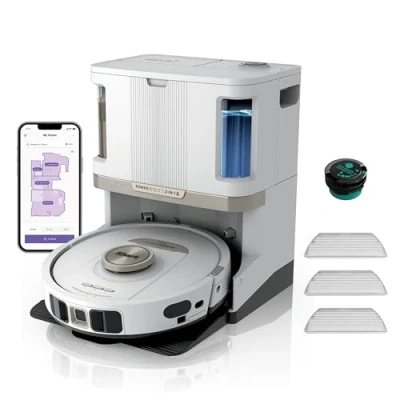 Image de Shark PowerDetect 2 en 1 Robot Aspirateur Lavage, NeverTouch Pro Autovideur Autoremplissage 60 Jours, Navigation 3D LiDAR, Contournement Obstacles NeverStuck, Wi Fi/App/Alexa, Blanc AV2800ZEEUWH