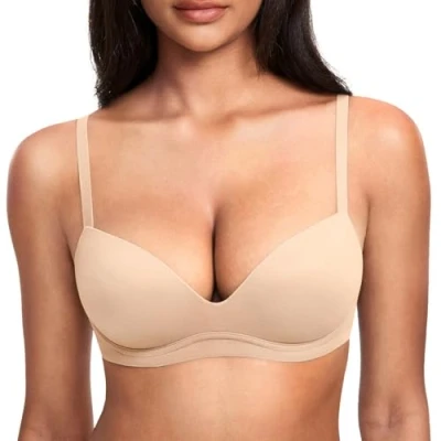 Image de DOBREVA Femme Soutien Gorge Push Up sans Armature Invisible Decollete Plongeant Confortable Beige 110B