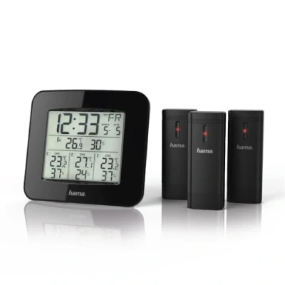 Image de Hama Station météo sans fil EWS TRIO (3 capteurs, numérique, coude 50m, thermomètre, hygromètre, écran rétro éclairé, 14,7 x 2,6 13,3) noir