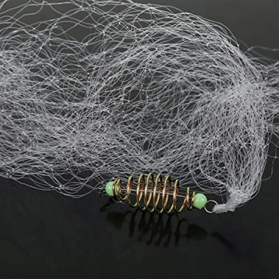 Image de Keenso Maille de Fonte pêche en Nylon 4 pièces, Filet à Ressort cuivre avec des Accessoires Perles Lumineuses pour la Nuit(7#)