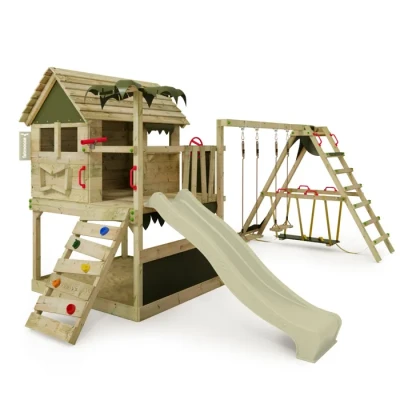 Image de FATMOOSE Aire de jeux Portique bois TikaTaka avec SurfSwing et balançoire toboggan vert sauge