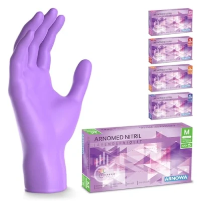 Image de ARNOMED gants jetables violet, nitrile taille M, gant jetable avec 100 pièces/boîte, en non poudrés &amp; sans latex, cuisine, a usage unique XS, S, L XL