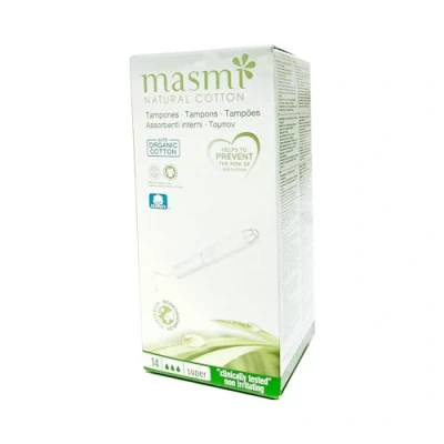 Image de Masmi tampons avec Applicateurs 100% Coton Bio Hautement Absorbant Certifié GOTS Compostable &amp; Biodégradable à plus de 95% Flux Abondant, 1 boîte 14