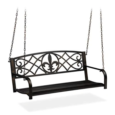 Image de Relaxdays Banc Suspendu, 2 sièges, balançoire de Jardin à Suspendre, Design Vintage, métal,HlP 197x133x58cm, Noir bronzé