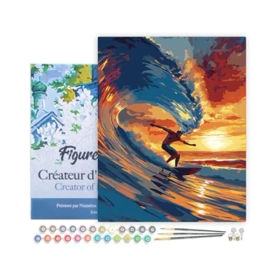Image de Figured&#039;Art Peinture par Numéro Adulte avec Cadre Surf sur grande vague Activité Manuelle Kit de Loisir Créatif DIY d&#039;Art Complet 40x50cm toile tendue châssis