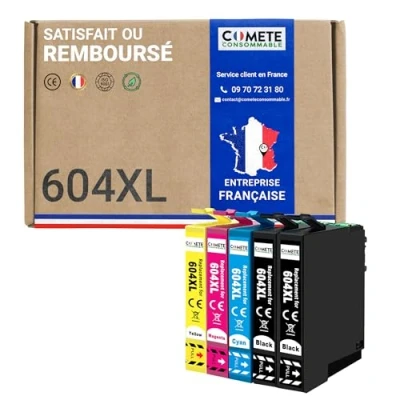 Image de COMETE, Marque Française 604XL 5 Cartouches d&#039;encre Compatibles avec Epson 604 Ananas pour Expression Home XP2200 XP2205 XP4200 Workforce WF 2910 (2 Noir 1 Cyan Magenta Jaune)