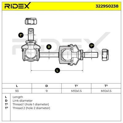 Image de A.B.S. 260294 Biellette de barre stabilisatrice 94 MM10X1.5 RHT SMART: Fortwo II Coupe, City I Coupe