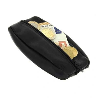 Image de KARL LOVEN Porte Monnaie Homme en Cuir Petit Format Noir Léger Double Compartiment Billet clefs