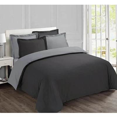 Image de Vision Parure de lit Réversible Bicolor Anthracite/Gris Set Housse Couette 200x200 cm avec 2 taies d&#039;oreiller pour Personnes 100% Coton