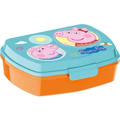 Image de ALMACENESADAN Sandwichera rectangulaire multicolore; produit en plastique réutilisable; sans BPA ; dimensions intérieures 16,5 x 11,5 5,5 cm (Peppa pig)