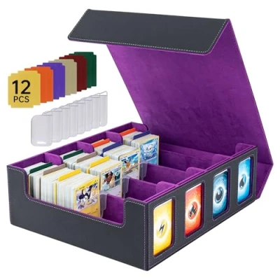 Image de Tolesum Boîte à Cartes Pour MTG, 4 Rangées Deck Box plus de 3200 cartes, Rabat Magnétique avec Cuir Pu Magic Commander TCG 12 séparateurs multicolores et 8 clips Violet
