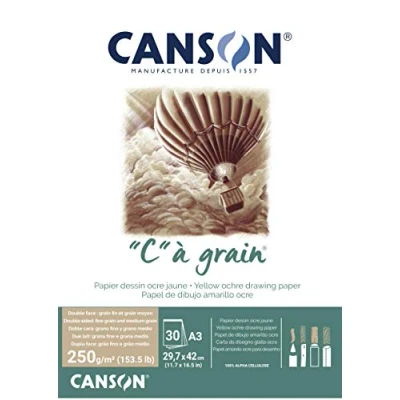 Image de CANSON &#039;C&#039; à Grain Bloc 30 feuilles de papier dessin A3 250g/m² Ocre jaune chiné