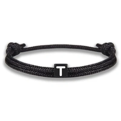 Image de GD GOOD.designs EST. 2015 Bracelet corde avec lettres d&#039;amitié noir ajustable de 14cm à 24cm Initial T