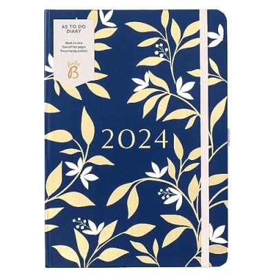 Image de Busy B Agenda to Do Janvier à Décembre 2024 Marine Motif Floral Doré semainier A5 avec notes, listes déchirer &amp; pochettes
