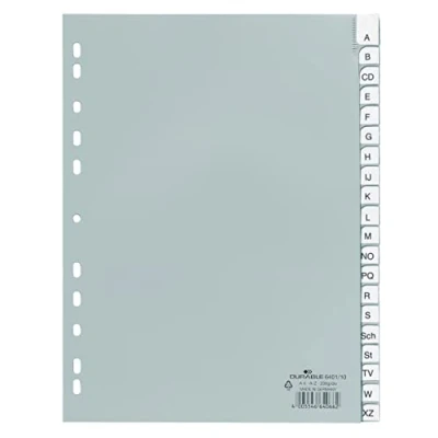 Image de Durable 640110 Intercalaires Format A4 20 Touches Alphabétiques Onglets Soudés Et Insertions A Z Perforations Universelles Polypro 120 Microns Coloris Gris
