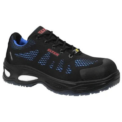 Image de ELTEN Chaussures de sécurité Logan Bleu Low ESD S1, Homme, Textile, Embout en Plastique (Plus léger Que l&#039;embout Acier), léger, Sportif, Noir/Bleu, Pointure : 43